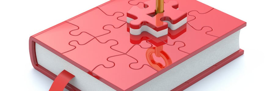 Book made up of different puzzle pieces