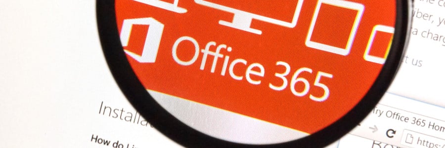 Office 365 logo under a magnifying glass