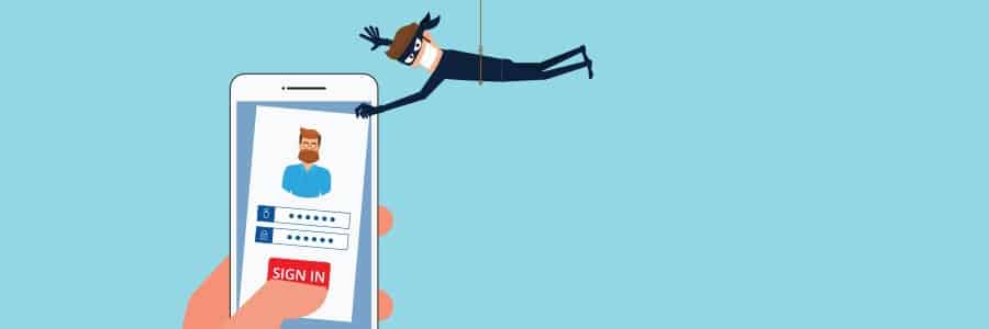 Thief stealing mobile phone data