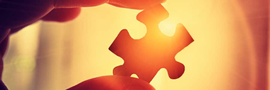 Person holding up a puzzle piece