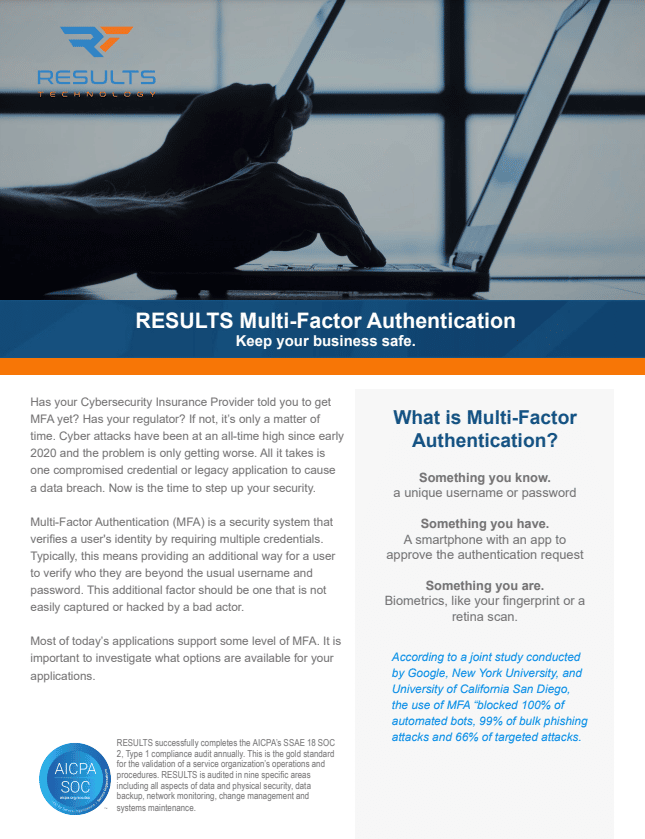 Multi-factor authentication page