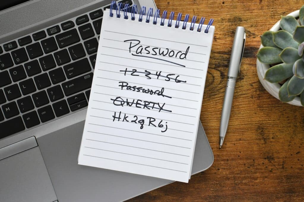 notebook with passwords written on it using password best practices